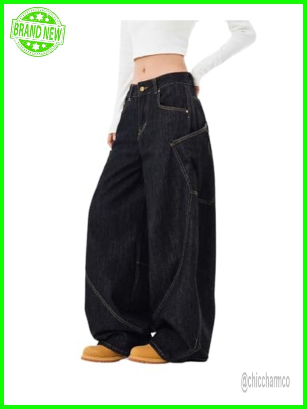 High Waisted Baggy Barrel Jeans Wide Leg Cotton Denim Casual